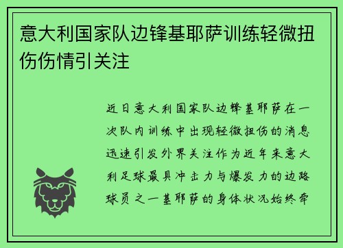 意大利国家队边锋基耶萨训练轻微扭伤伤情引关注 意大利国家队边锋基耶萨训练轻微扭伤伤情引关注